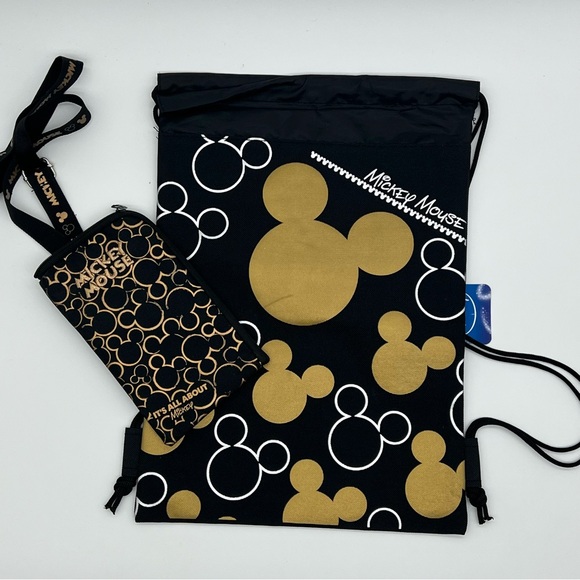 Disney | Bags | Disney Mickey Mouse Black And Gold Drawstring Bag Nwt ...